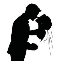 Silhouette of a bride and groom kissing vector