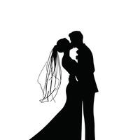 Silhouette of a bride and groom kissing on a white background vector