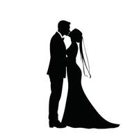 Silhouette of a bride and groom kissing on a white background vector