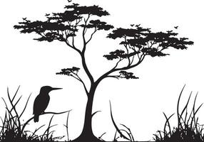Silhouette of a bird sitting on a tree vector