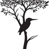 Kingfisher bird silhouette on tree vector