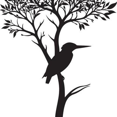 Kingfisher bird silhouette on tree