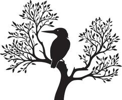 Silhouette of a bird on a tree branch vector