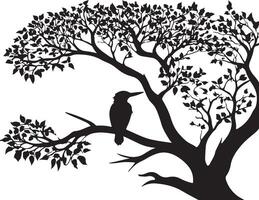 Bird on tree silhouette vector