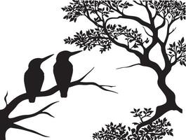 Two birds on a tree branch silhouette vector