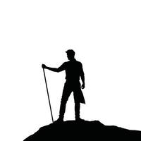 Silhouette of man with poles on top of mountain vector