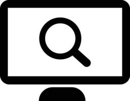 Computer with magnifying glass icon . Browser symbol . Data search icon . illustration vector
