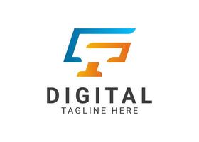 Digital computer modern technology colorful logo template design. vector