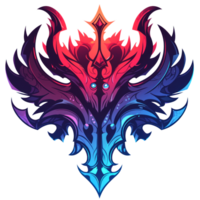Abstract design with a heart shape, formed by sharp, pointed, swirling, overlapping, fiery, blue and red lines that form an intricate pattern. png
