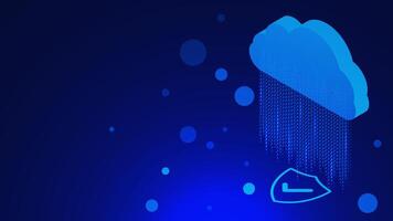 Cloud storage with secure privacy data. Personal data protection and cyber security concept with shield on dark blue background design vector