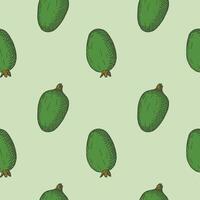 Engraved seamless pattern with Feijoa plants. Hand drawn repeating background with branch and fruits of tropical berry edible feijoa. Food, dessert. Design element for label, wrapping, card vector