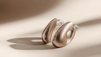 hearing aid electronic device wear in ear on background photo