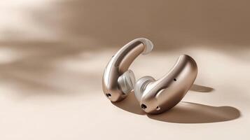 hearing aid electronic device wear in ear on background photo