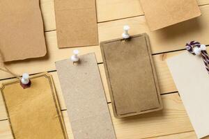 label on wooden background photo