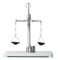 Mini weight scales isolated on white background photo
