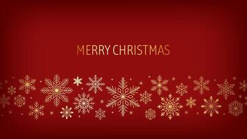 Christmas minimalist banner. Golden snowflakes and thin line text on dark red background. New Year design. vector