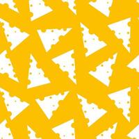 Seamless cheese pattern of white triangular pieces of cheese on a yellow background vector