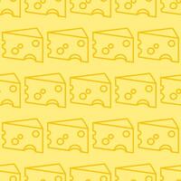 Seamless pattern of cheese pieces in outline on yellow background vector
