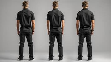 back black t-shirt mockup on a white background. three men photo