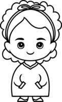 Outline girl isolated. Coloring book page vector
