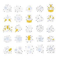 New year firework set icons. Flash rocket, pyrotechnic effects, flat color vector
