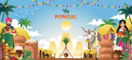 horizontal background of Happy Pongal festival of India with gradient color concept and white background vector