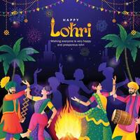 llustration of Happy Lohri festival of Punjab India background with gradient color concept vector