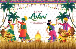 llustration of Happy Lohri festival of Punjab India horizontal background with gradient color concept vector