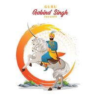 illustration of guru gobind singh jayanti riding a white horse with gradient color concept vector