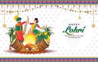 llustration of Happy Lohri festival of Punjab India horizontal background with gradient color concept vector