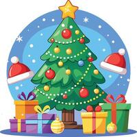Christmas tree adorned with a gift box vector