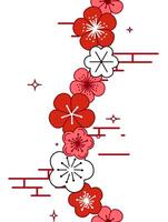 Blossoming sakura, cherry or apple buds and flowers vertical seamless border, pattern. illustration on white background vector