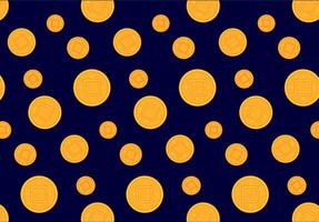 illustration Flying golden chinese abstract coins with hand drawn graphic texture isolated on dark background. Seamless ornament pattern. vector