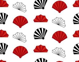 asian folding paper fans seamless pattern illustration. Asian hand fan. Traditional fan red and black and white on transparent background, paper folding pattern of fans vector
