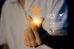 Users rate service experience on online application for customer satisfaction survey concept. photo