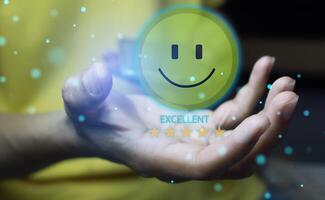 Users rate service experience on online application for customer satisfaction survey concept. photo