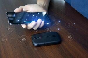 The concept of connecting to the internet with Pocket Wifi devices, wireless connection photo