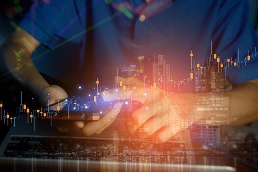 datos análisis comercio ideas empresario trabajando con datos gráfico con ai robot demostración el utilizar de artificial inteligencia en inversión comercio. digital transformación tecnología foto