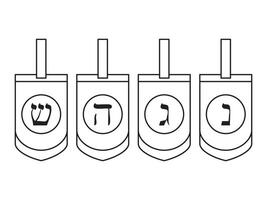 Set Of Four Dreidels In Black And White With Editable Stroke Lines. Linear Icons. Change Line Weight. Isolated On White. illustration vector