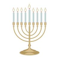 Hanukkah menorah candelabrum with nine burning candles isolated on white background. Flat style. . illustration vector
