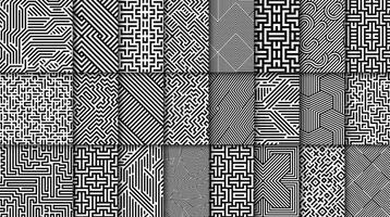 Collection of seamless geometric patterns. Striped black and white abstract backgrounds. Monochrome linear textures. Endless unusual prints vector