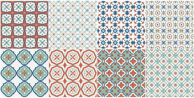 Collection of seamless geometric mosaic patterns - trendy color tile textures. Decorative bright ornamental backgrounds. repeatable prints vector