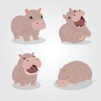 Set cute Hippo pygme character illustration design vector