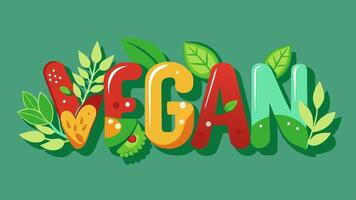 Vegan word with colorful leaves and leaves on green background vector