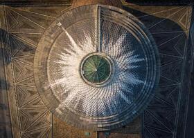 Possagno, VI, 2024, Top down view of a temple dome, neoclassical architecture and art. Aerial view of Canovian temple of Possagno, Italy. photo