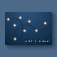 Elegant Christmas card featuring glowing string lights on a dark blue background vector