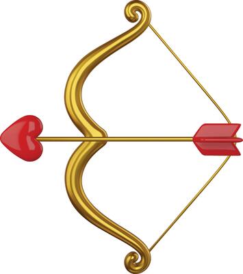 isolated cupid bow with heart shaped arrow. 3d valentine cupid bow with arrow realistic illustration