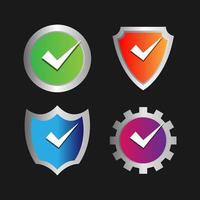 Set of circle, shield, and emblem with check icon illustration, more colors. Metal coat of arms. vector