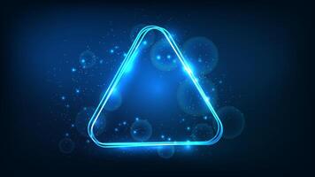 Neon rounded triangle frame with shining effects and sparkles vector