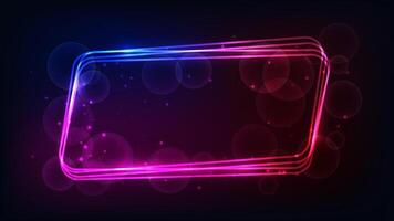 Neon rounded parallelogram frame with shining effects and sparkles vector